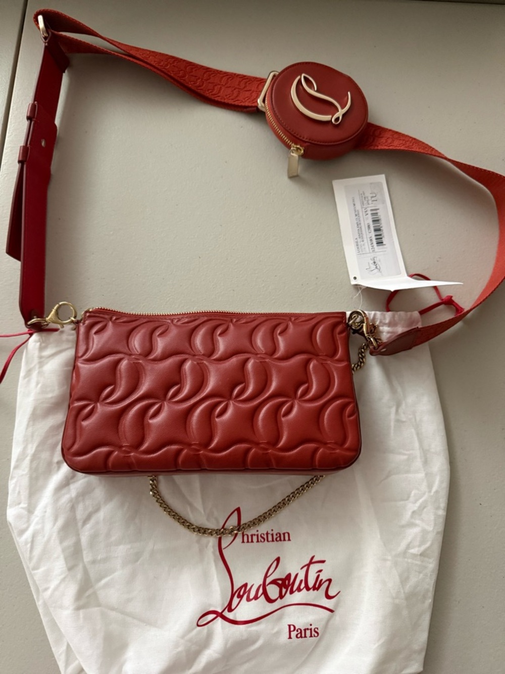 Christian Louboutin Quilted Red Leather Crossbody with Round Coin Pouch